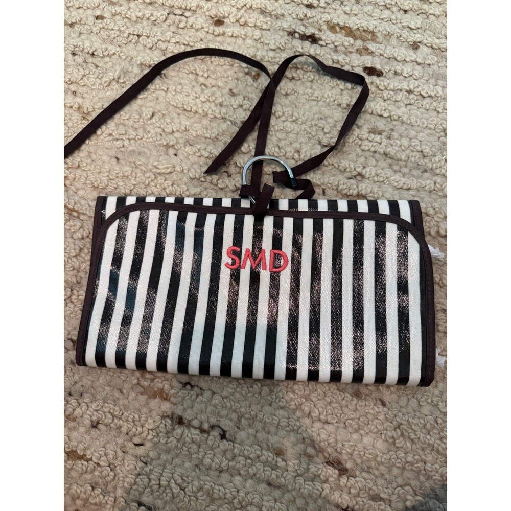 Henri Bendel Hanging Cosmetic Case Brown White Stripe Monogram SMD NWT